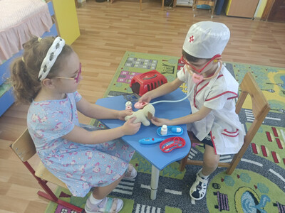 Воспитанники играю в ветклинику