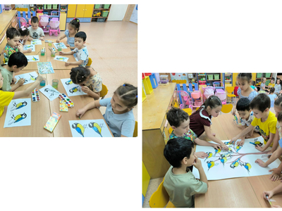 Воспитанники выполняют коллективную творческую работу